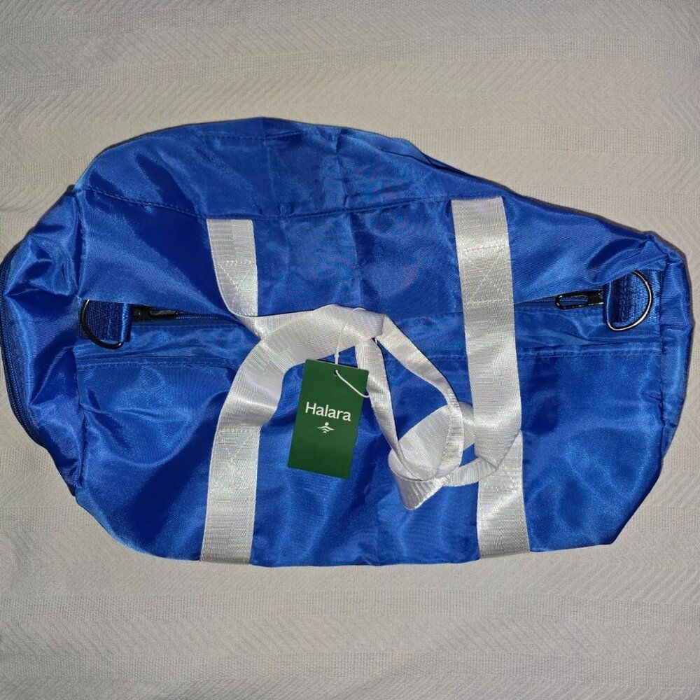 NWT Halara Gym Duffle Bag Strap Vibrant Blue with White Straps Shoe Compartment